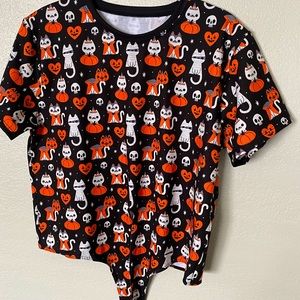 Blackmilk Trick Or Treat Black crop tie shirt
